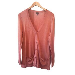 TALBOTS Women's V-Neck Button Front Long Sleeve Cardigan Sweater Coral